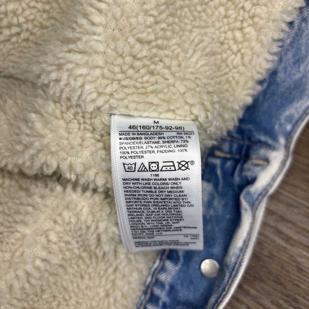 Gap Denim Jacket Women's Medium Blue Acid Wash Jean Sherpa Lined Trucker Retro - Picture 8 of 12
